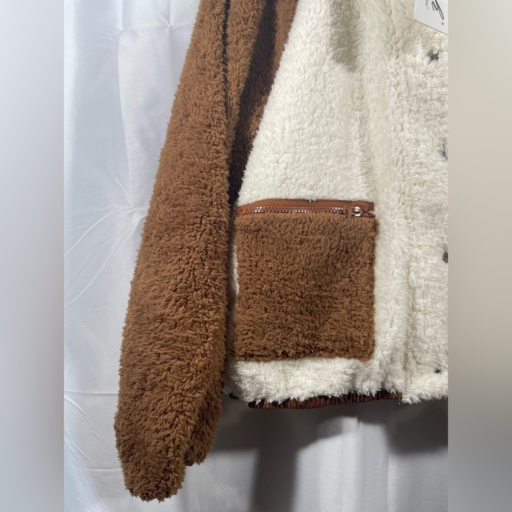 REVOLVE x Plush Sherpa Full Zip Jacket Womens Removable Hood Outerwear Sz Large - Picture 9 of 13